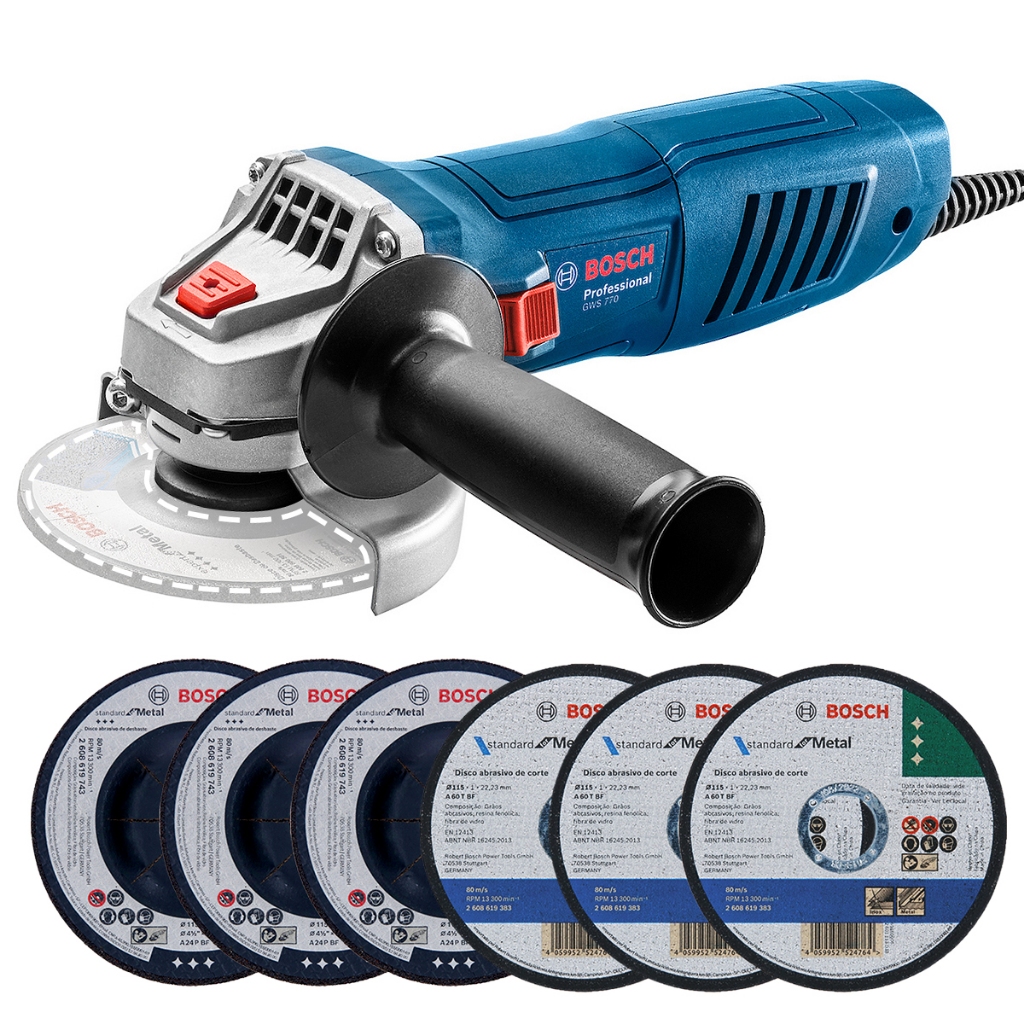 Esmerilhadeira GWS 770 Bosch 770W com 6 Discos em Oferta na Shopee