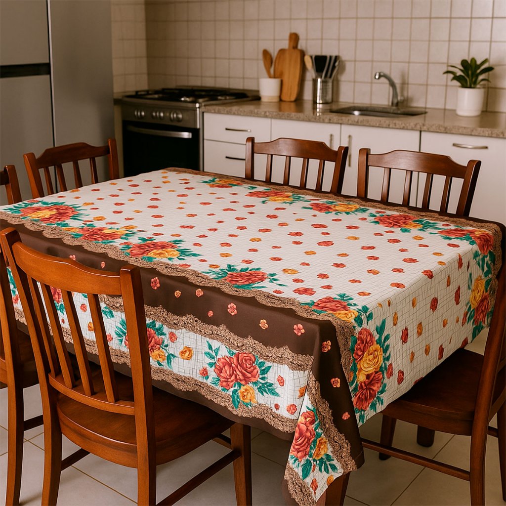 Toalha de mesa oxford para mesa de 6 lugares estampa flores