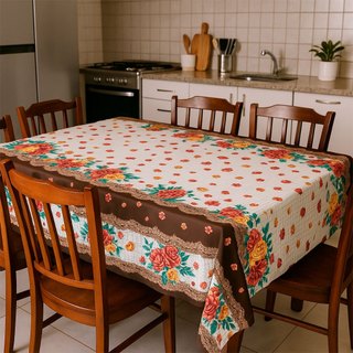 Toalha de mesa oxford para mesa de 6 lugares estampa flores