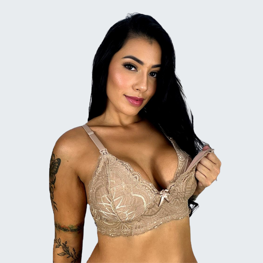 Sutiã Amamentação em Renda Gestante Pós Parto Maternidade Abre Fácil