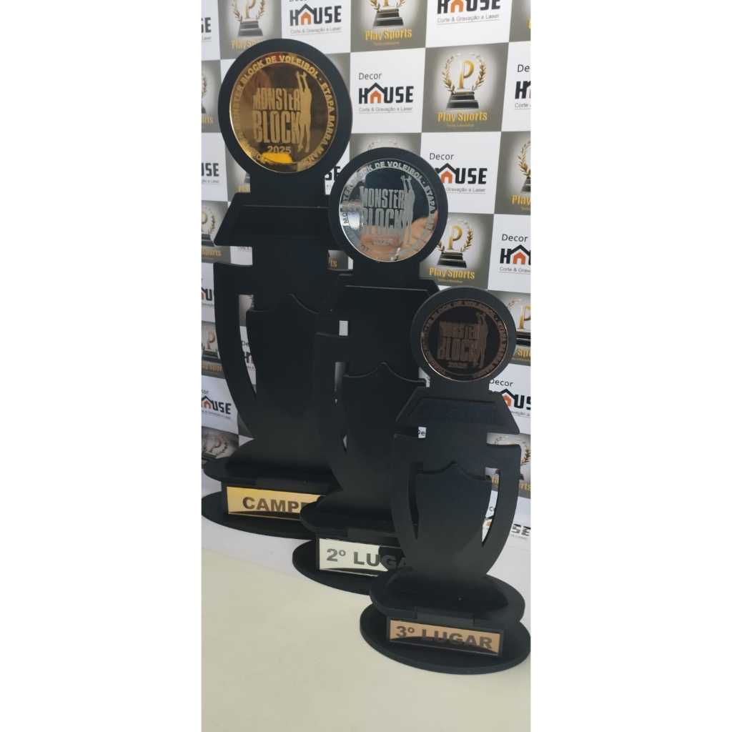 Troféus Personalizados 3 Peças - 50cm, 40cm e 30cm