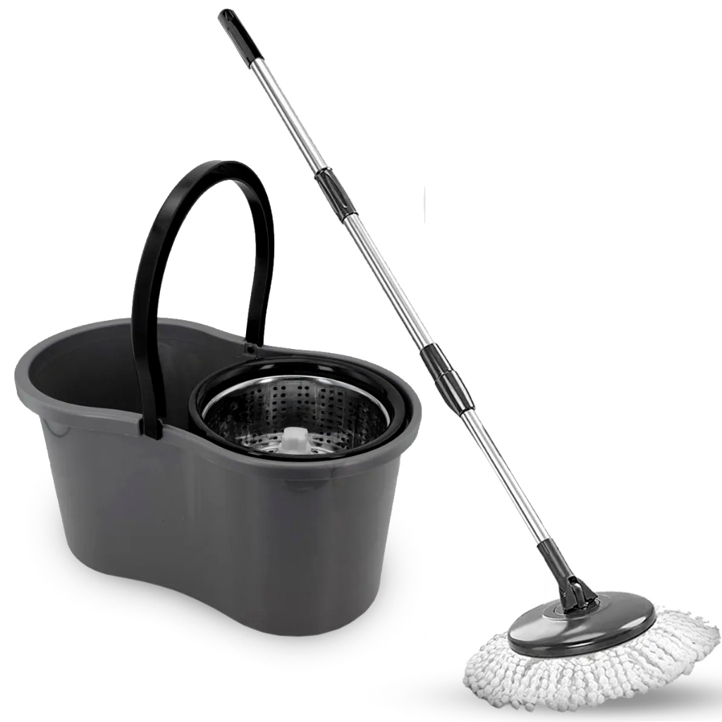 Mop Giratório Inox 360 Limpeza Multiuso 9L Esfregão Mop Grande Balde Com Refil Microfibra