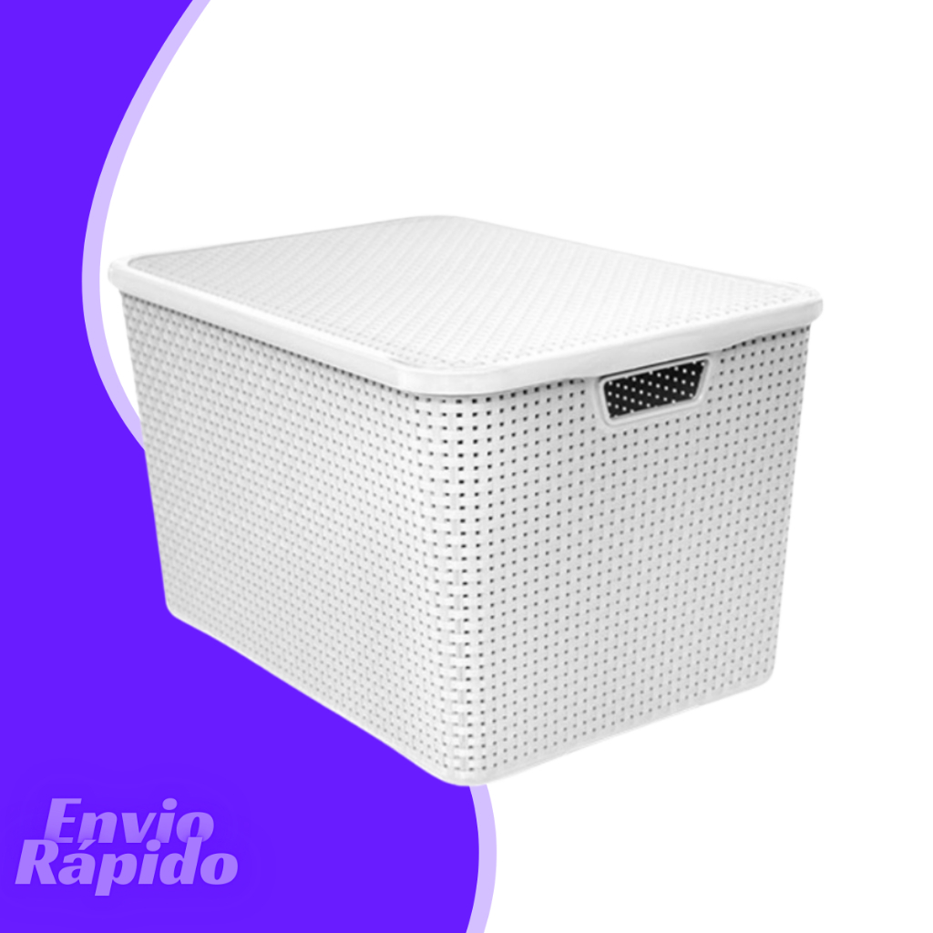 Caixa Organizadora Rattan 70 Litros Cesto Decorativo Organizador Multiuso Grande Plástico Reforçado Empilhavel Com Tampa