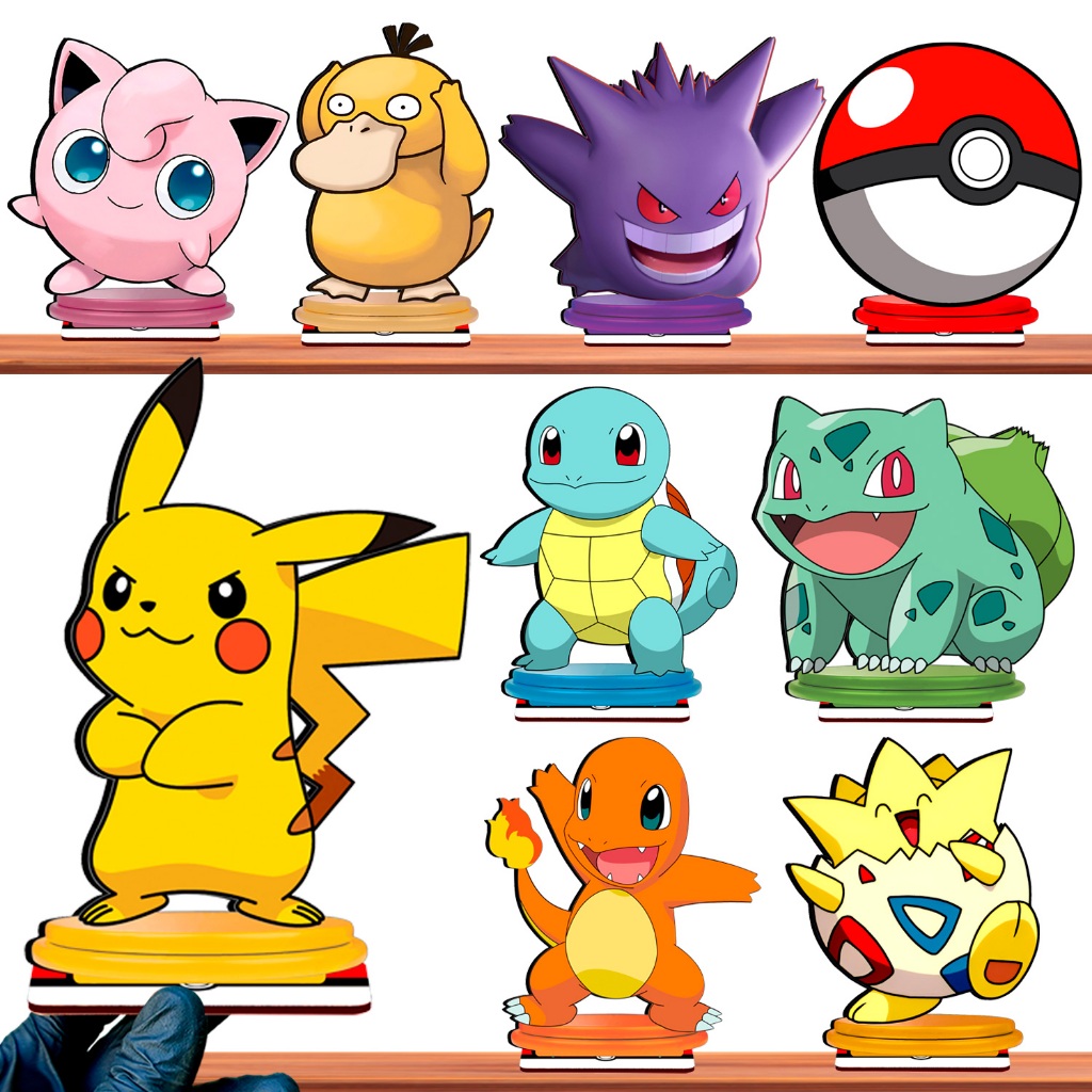 9 Totem Display Centro De Mesa Pokémon 20Cm Enfeite Festa Aniversário Decoração Pikachu Squirtle em Oferta na Shopee