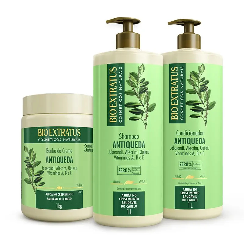 Kit Antiqueda Jaborandi (1L/Kg) Shampoo, Condicionador e Banho de Creme Bio Extratus em Oferta na Shopee