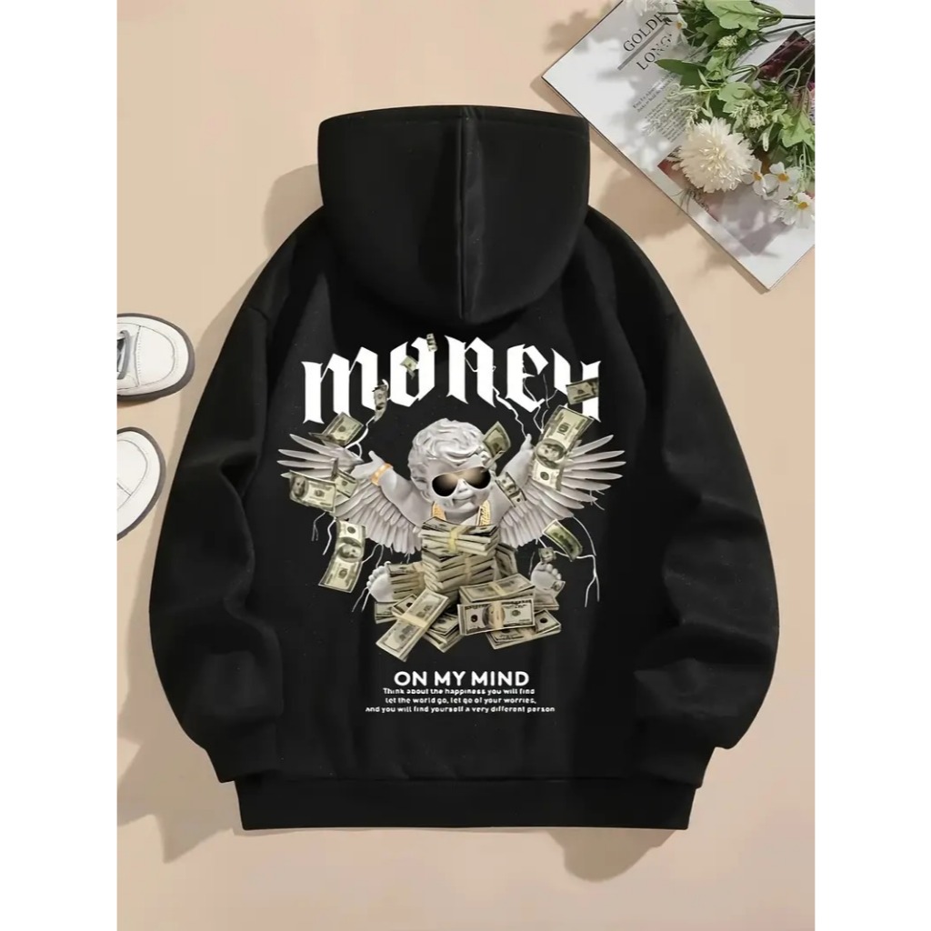 Moletom masculino canguru blusa de frio com capuz money casaco agasalho algodão