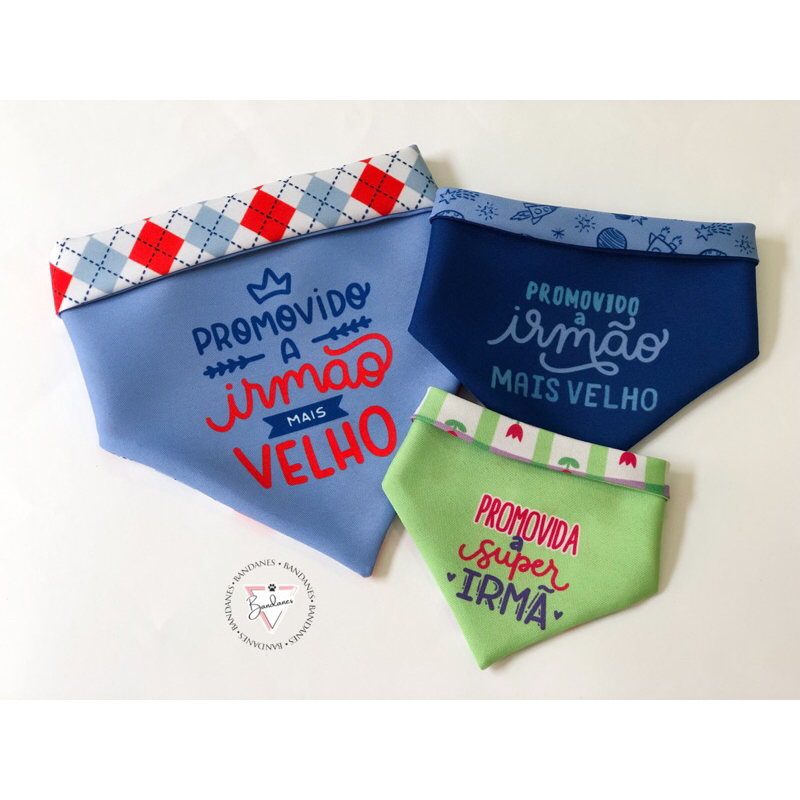 UNIDADE! - Bandana Pet Dupla Face Super irmão, irmã, Promovido(a) a irmão,/ irmã mais velho(a) PRODUTO ARTESANAL