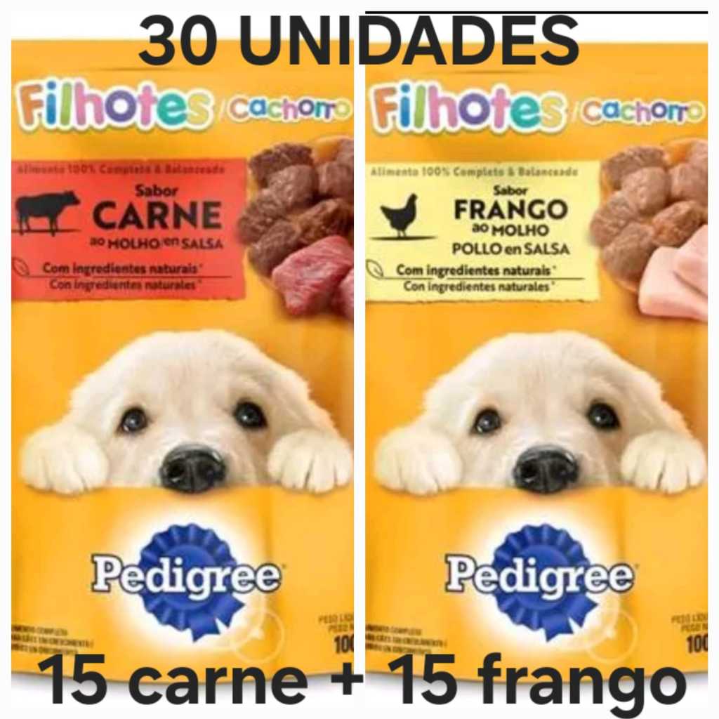 Ração Úmida Pedigree Sachê Carne ao Molho para Cães Filhotes 100 g - 30 unidades (15 carne e 15 frango)