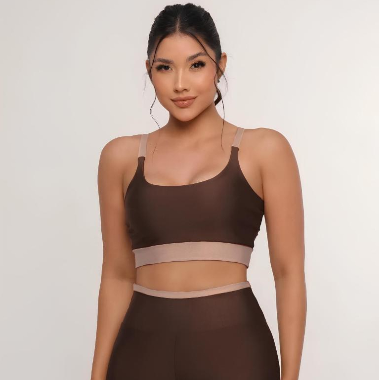 Conjunto Bicolor de Academia Feminino Fitness Calça Legging e Top com Bojo Removível Roupa...