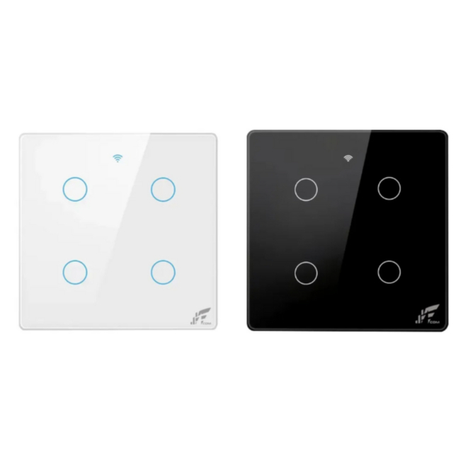 Interruptor Wifi Inteligente 4x4 4 Botões Smart Touch Alexa Branco Preto 127/220v- JWCOM