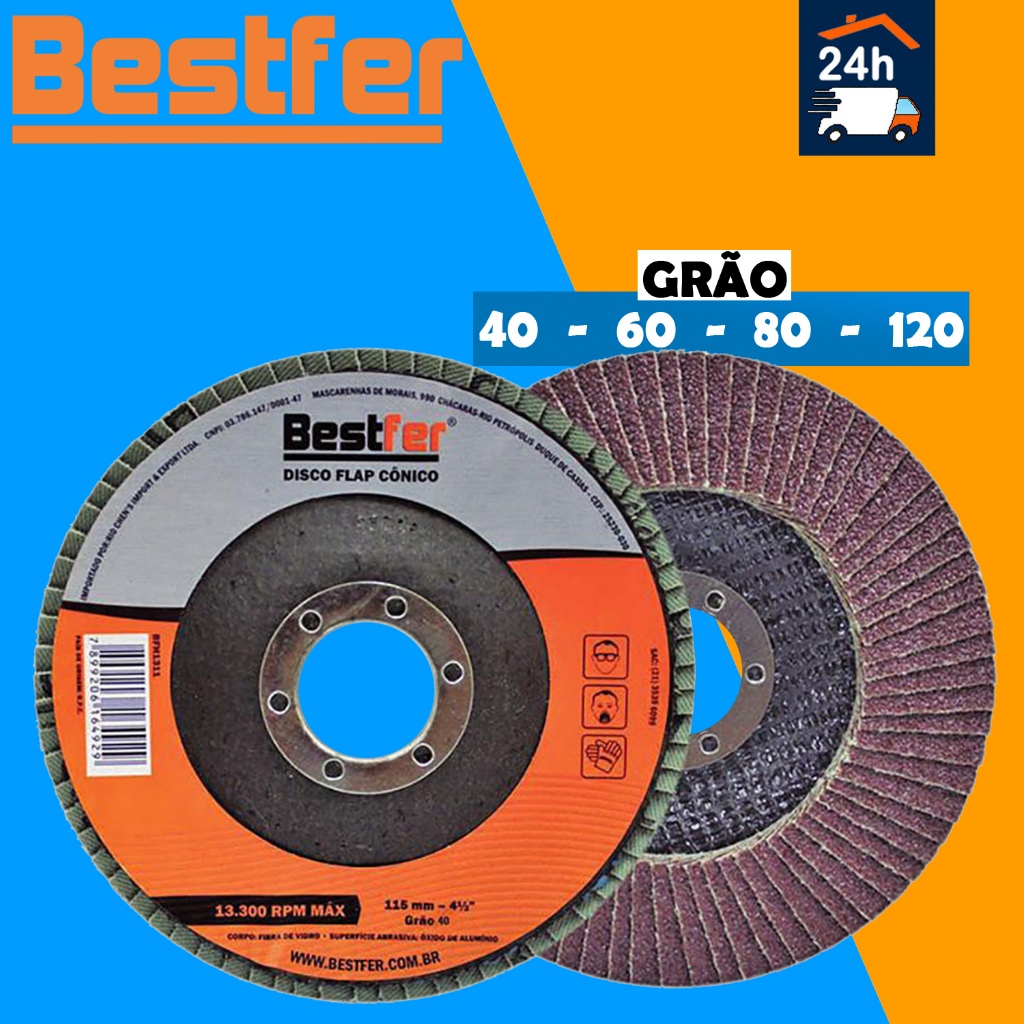 Disco Flap 4.1/2" Grão 40/60/120 - Bestfer