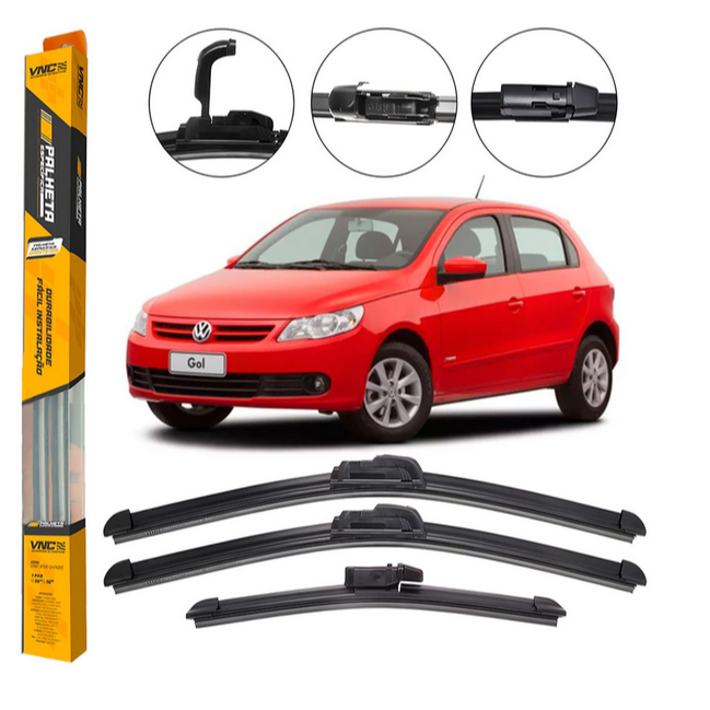 Kit Palhetas para Limpador de Parabrisa Dianteiro + Traseiro Gol G5 GV 2008 2009 2010 2011 2012 em Oferta na Shopee