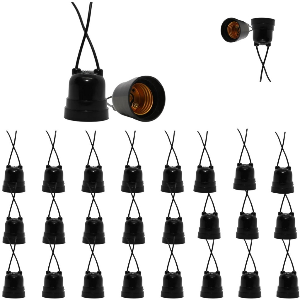 30 Soquetes Com Rabicho Bocal Porta Lâmpada E27 Cor Preto