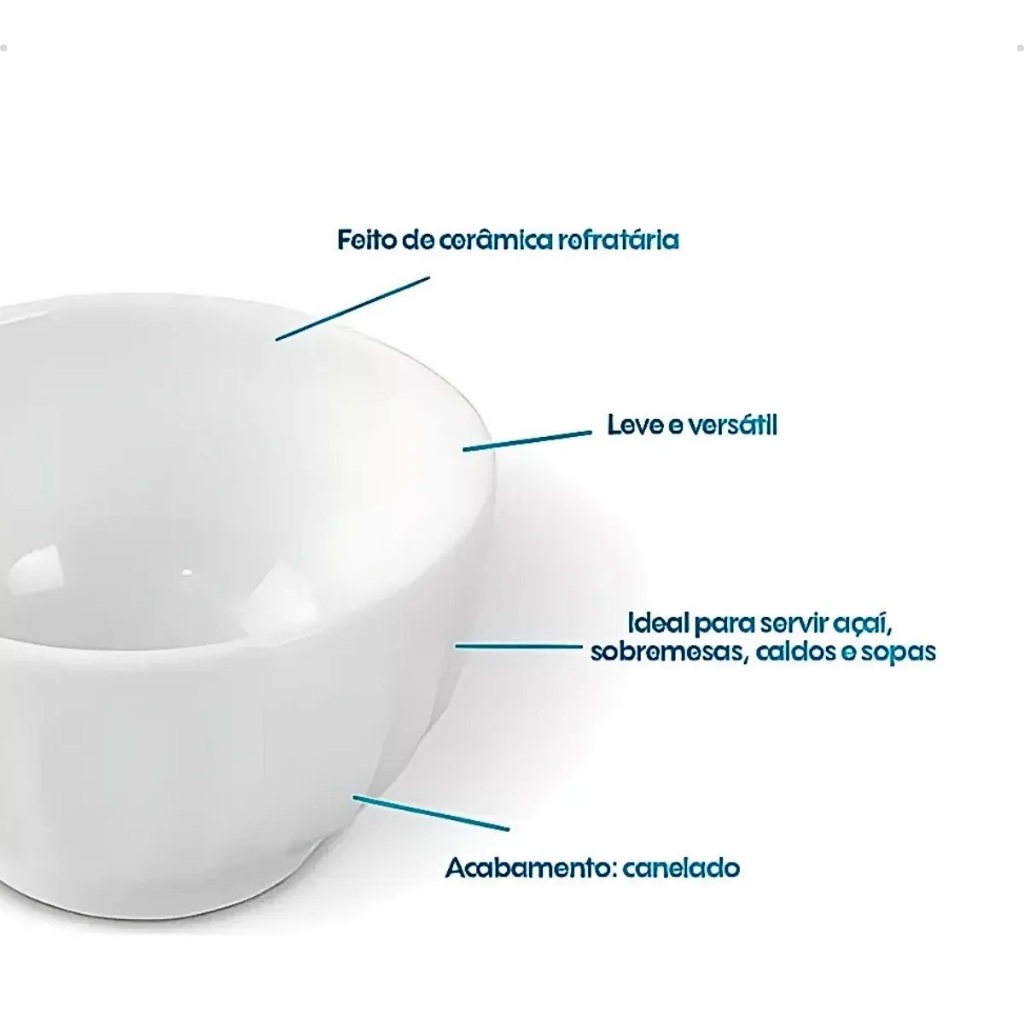 Detalhes do Cumbucas de porcelana 500ml CANELADA grande - 06 unidades
