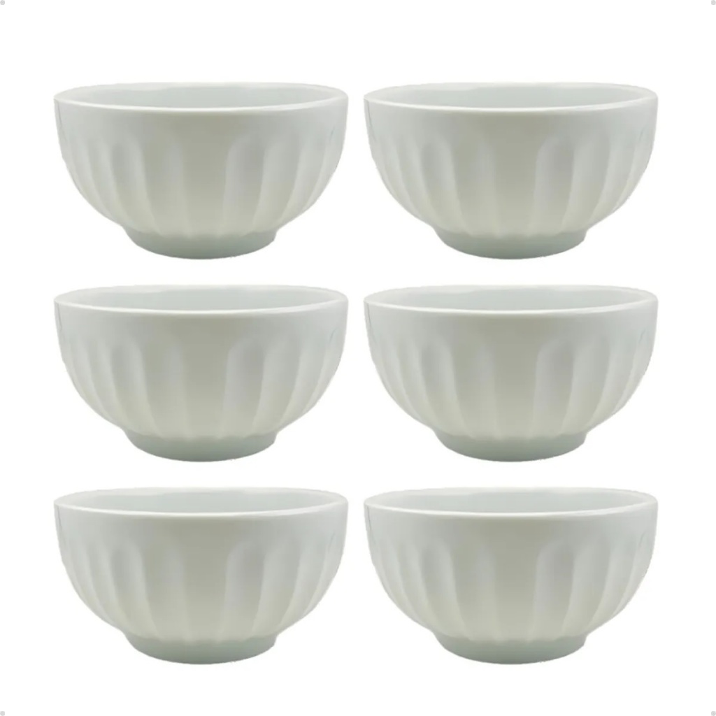 Cumbucas de porcelana 500ml CANELADA grande - 06 unidades