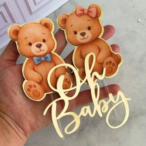 Topo de Bolo Oh Baby/Topo Chá de bebê/Topper Oh Baby/Topper Chá Revelação/ Topper Ursinho