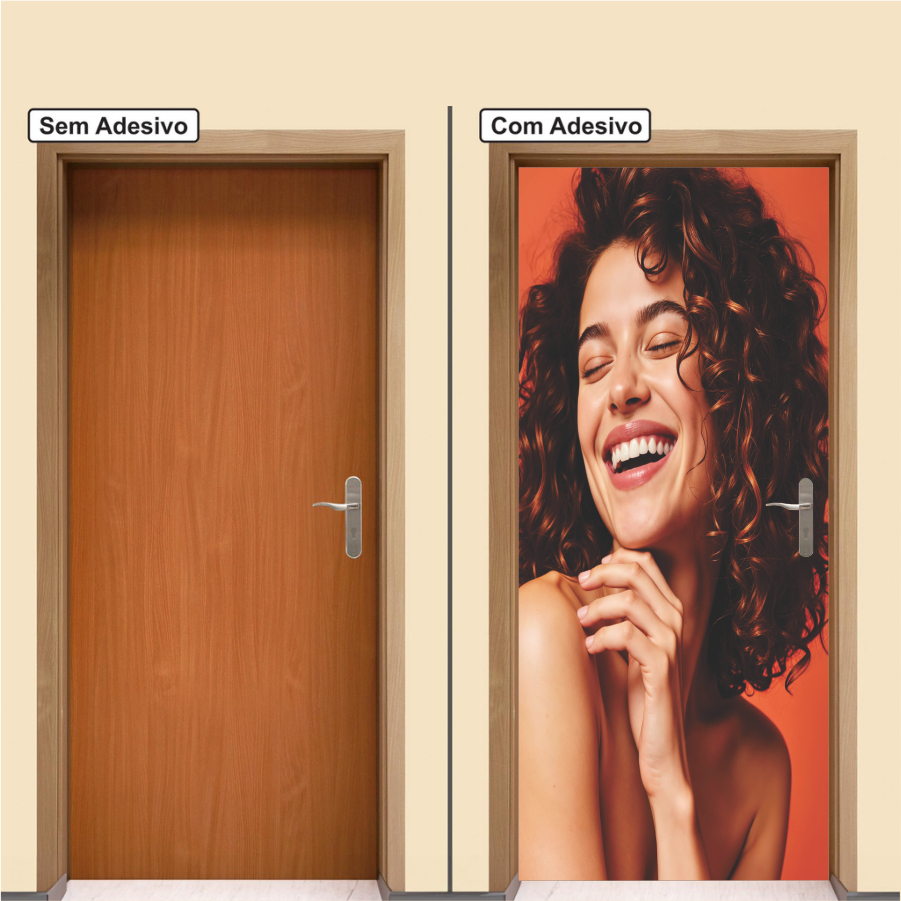 SALÃO DE BELEZA PF0.003 - Adesivo Para Portas De Madeira Ou Vidro, beleza, mulher, cabelos, cachos, ruiva