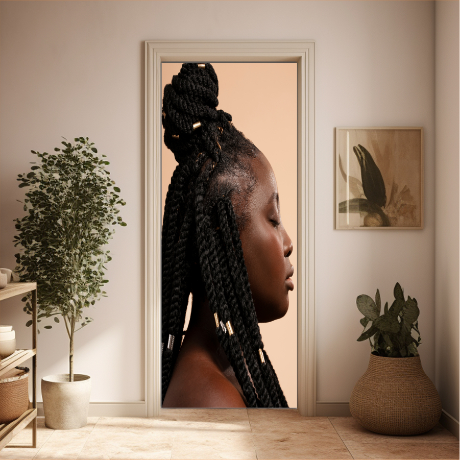 SALÃO DE BELEZA PF0.004 - Adesivo Para Portas De Madeira Ou Vidro, beleza, mulher, cabelos, NEGRA, TRANÇAS, AFRO