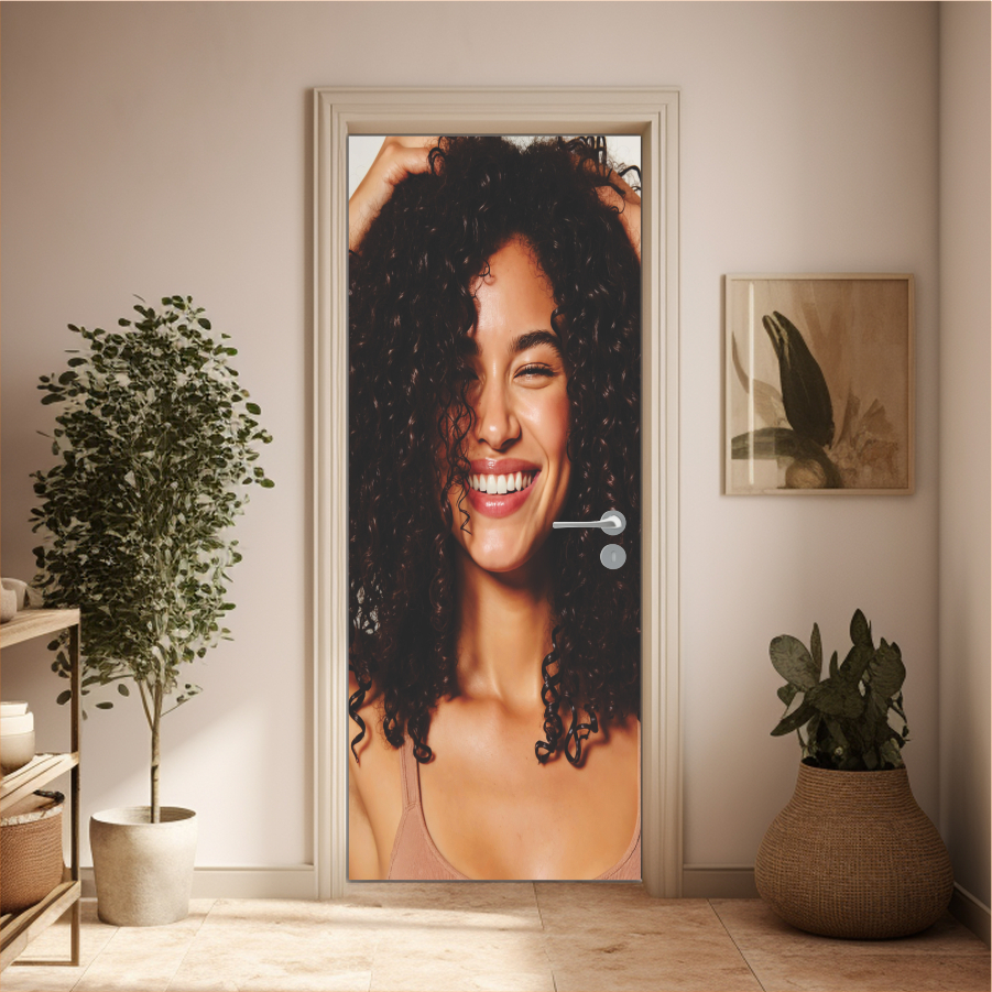 SALÃO DE BELEZA PF0.005 - Adesivo Para Portas De Madeira Ou Vidro, beleza, mulher, cabelos, CACHOS, CASTANHOS