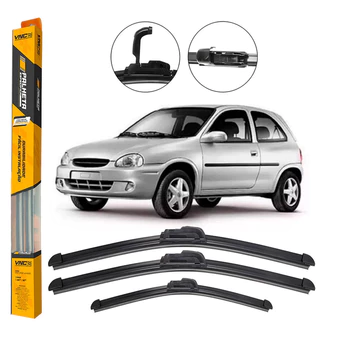 Kit de Palhetas Limpador de Parabrisa Dianteiro + Traseiro Chevrolet Corsa Hatch 1994 Até 2001