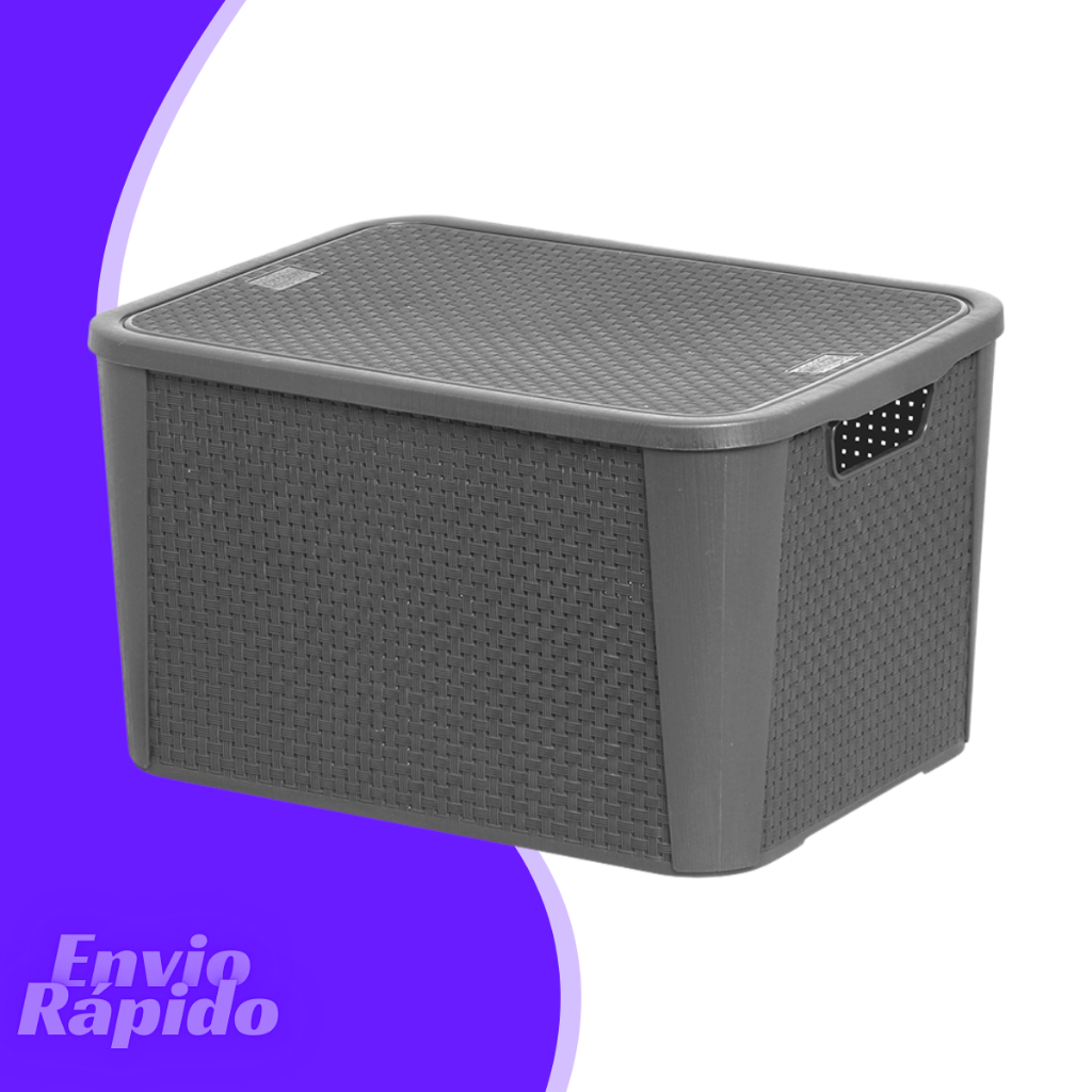 Caixa Organizadoras Rattan 42 Litros Grande Cesto Organizador Plastico Multiuso Empilhavel Com Tampa