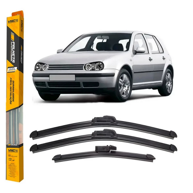 Kit de 3 Palhetas para Limpador de Parabrisa Dianteiro + traseiro para Golf 1993 Até 2006