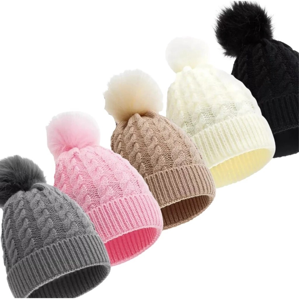 Touca Com Pompom Adulto Unissex Preta Branca Rosa Salmão Bege Cinza Moda Inverno