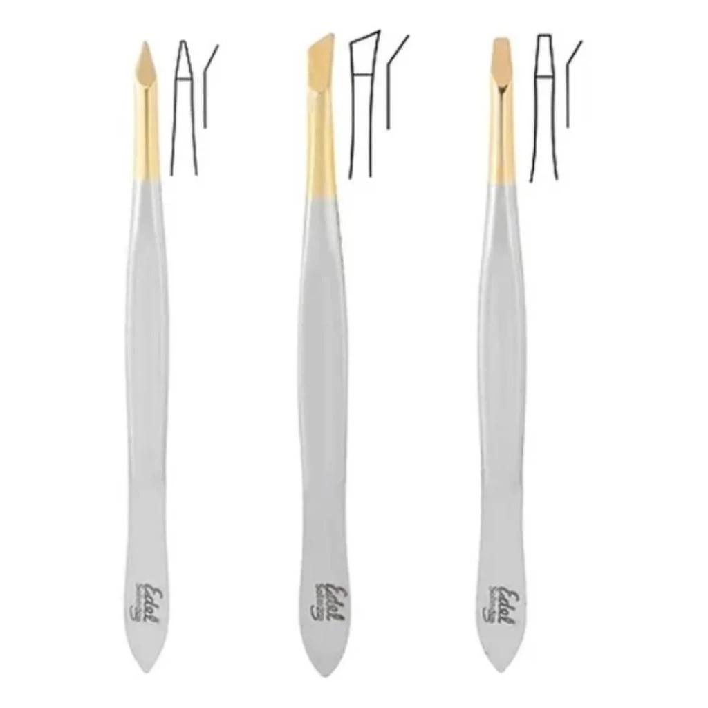 Kit 3 Pinças Profissionais Ponta Ouro – Fina, Chanfrada e Reta para Sobrancelha e Lash Lifting