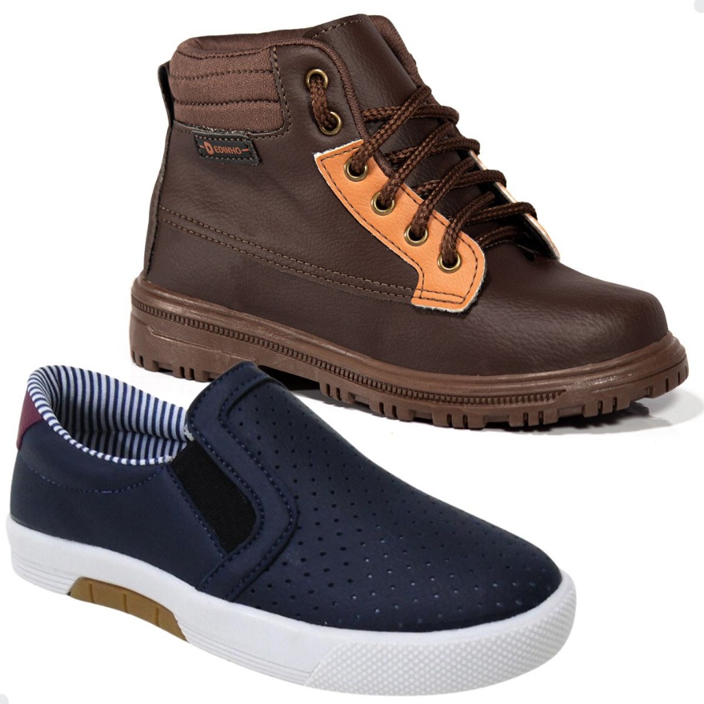 Kit 2 Pares Bota Infantil Masculina Coturno Menino Confortável Tênis Infantil Masculina Calce Fácil