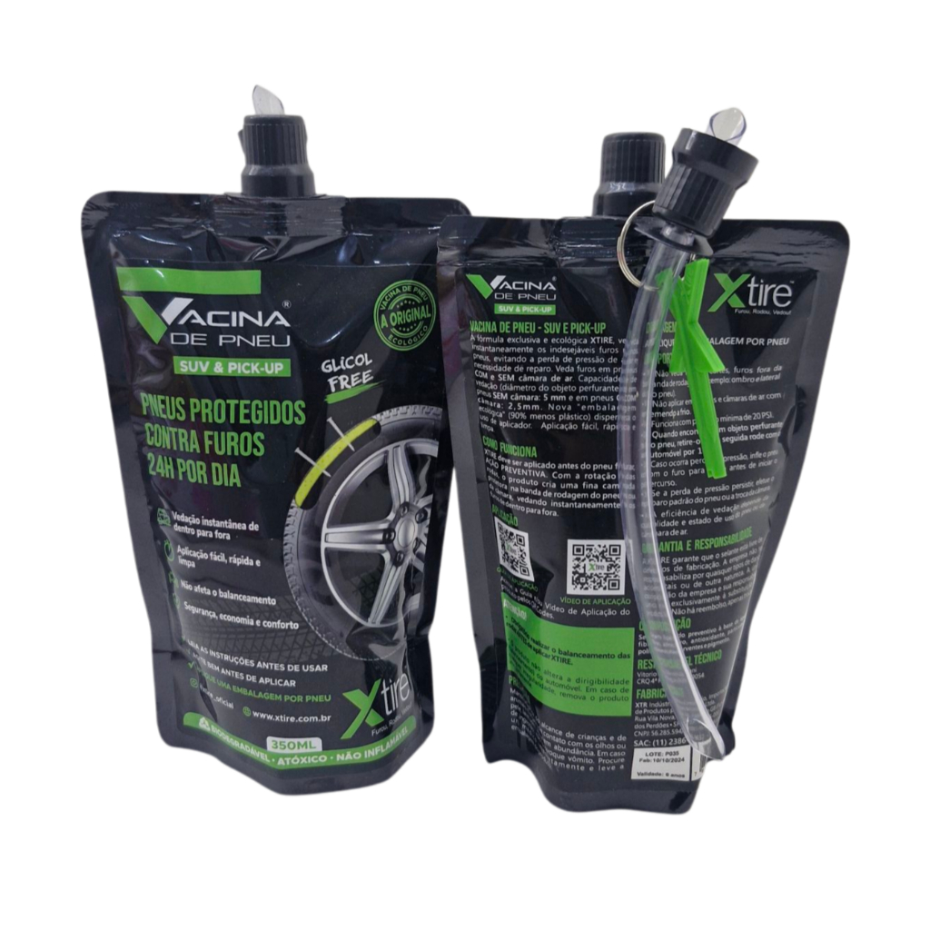 Kit 2 Vacinas de Pneu Xtire Auto Selante de Pneu Para Carro SUV & Pick-Up