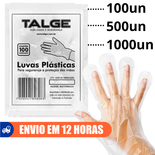 Luva Plástica Descartável Transparente Sem Pó Talge