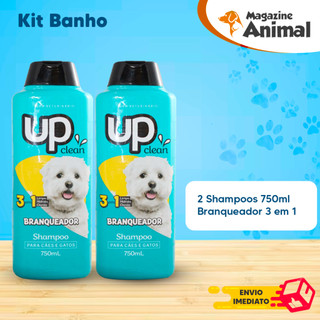 Kit 2 Shampoo para Cachorro Branqueador 750ml Shampoo Clareador para Cachorro Branco Shampoo Pet Pelo Branco UP Clean