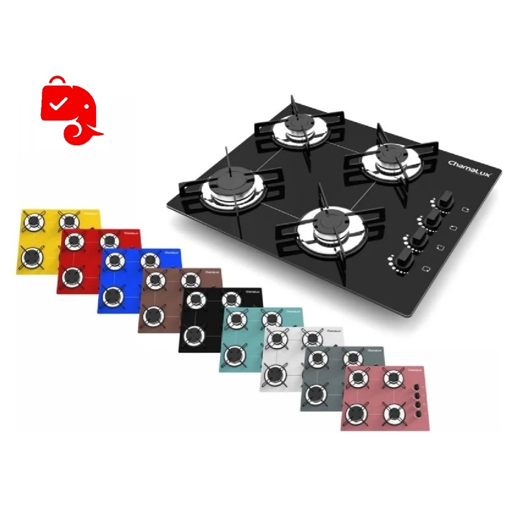 Fogão Cooktop 4 bocas Chamalux Ultra Chama Bivolt Trempe de Chapa Tampo de Vidro Acendimento Automatico