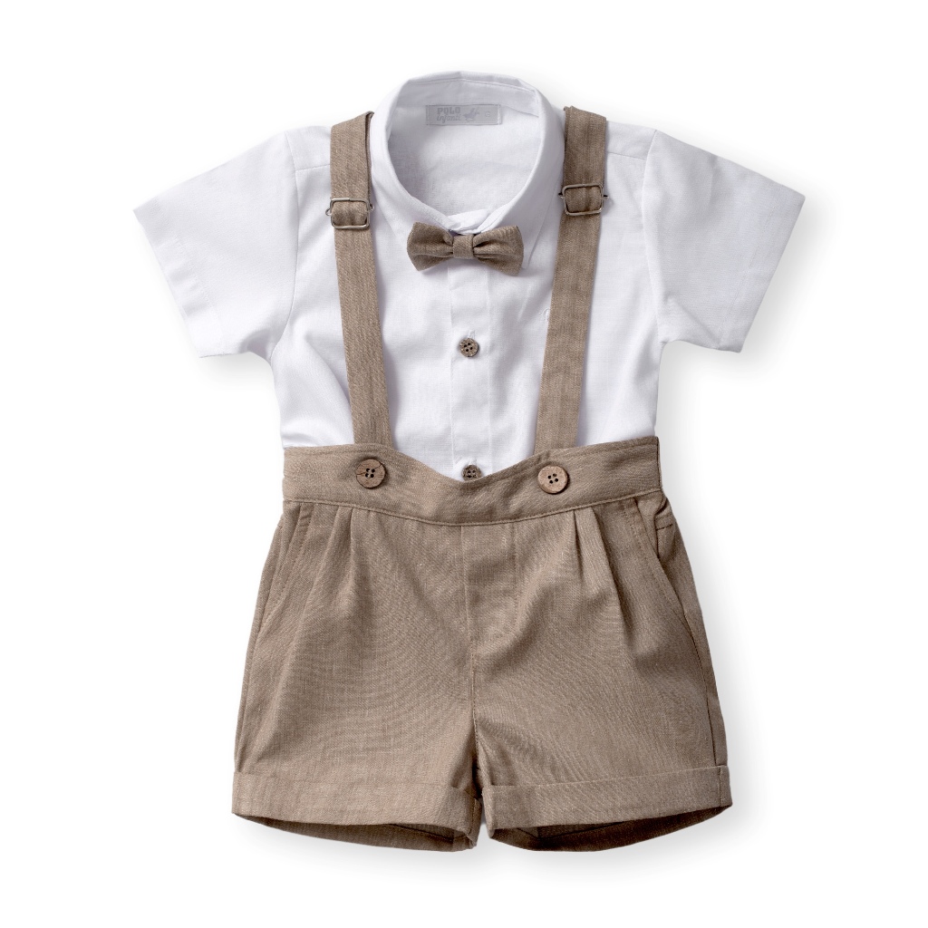 Roupa Batizado Menino Luxo Body ou camisa,  Bermuda e Gravatinha Tecido de algodão  (medidas na descrição)Ref. 189