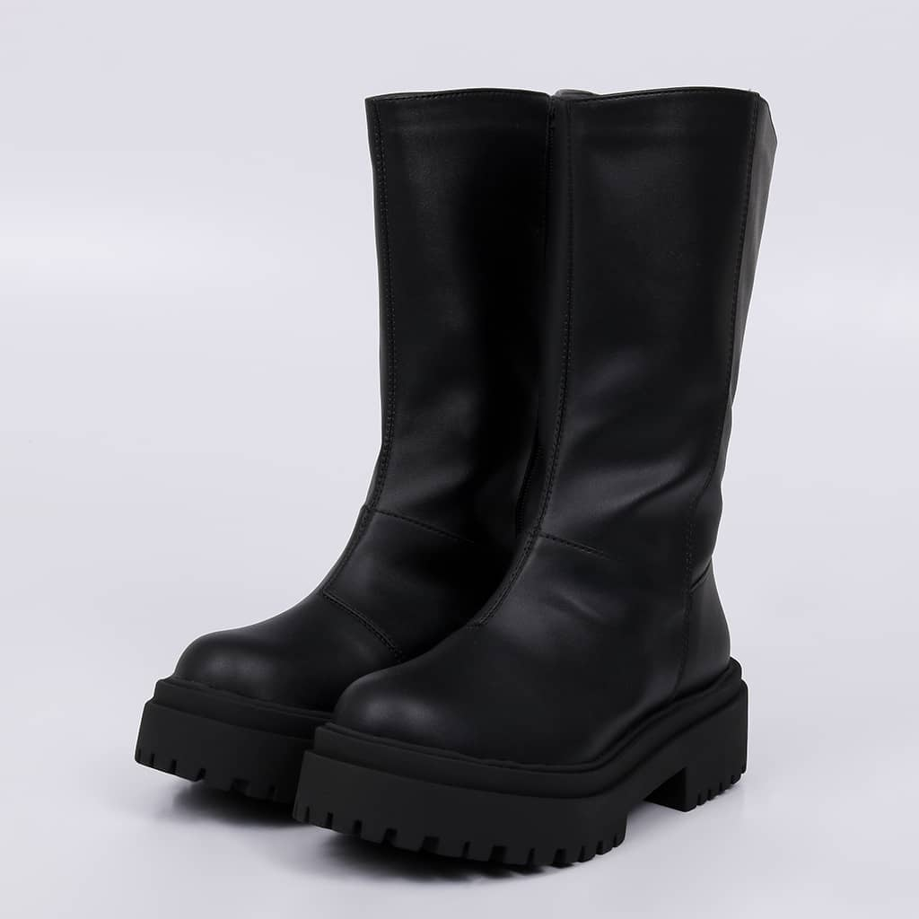 Bota Coturno Feminino Leona Galocha Tratorado Cano Médio Sem Zíper