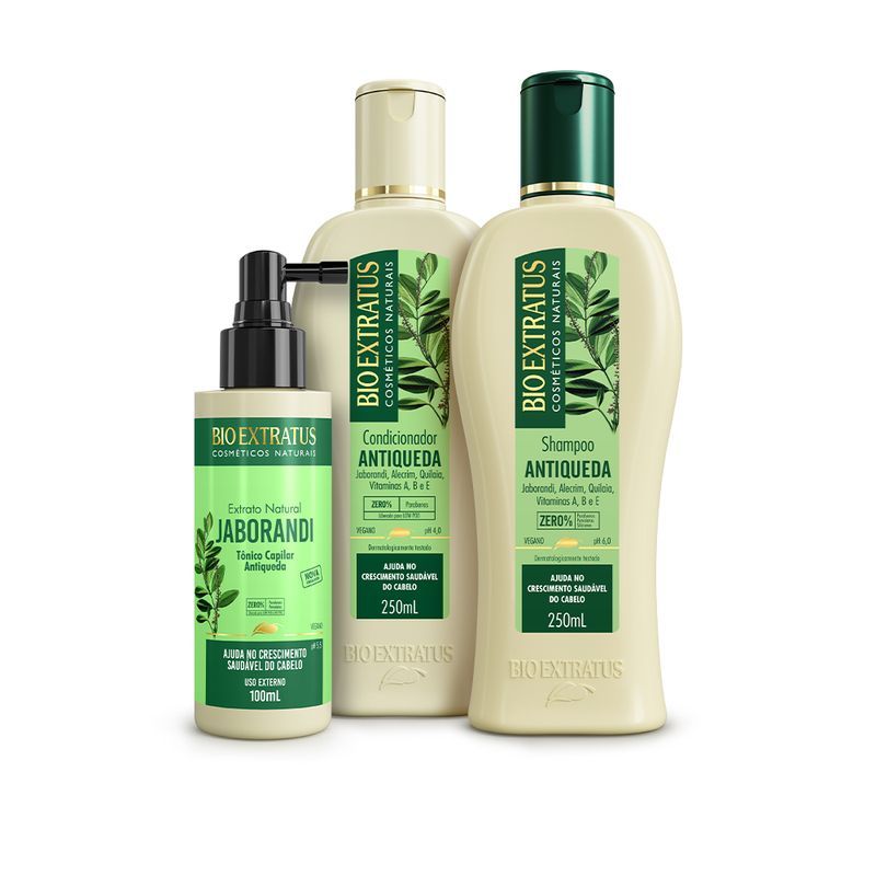 Kit Bio Extratus Antiqueda Jaborandi (250mL) Shampoo, Condicionador e Extrato 100ml
