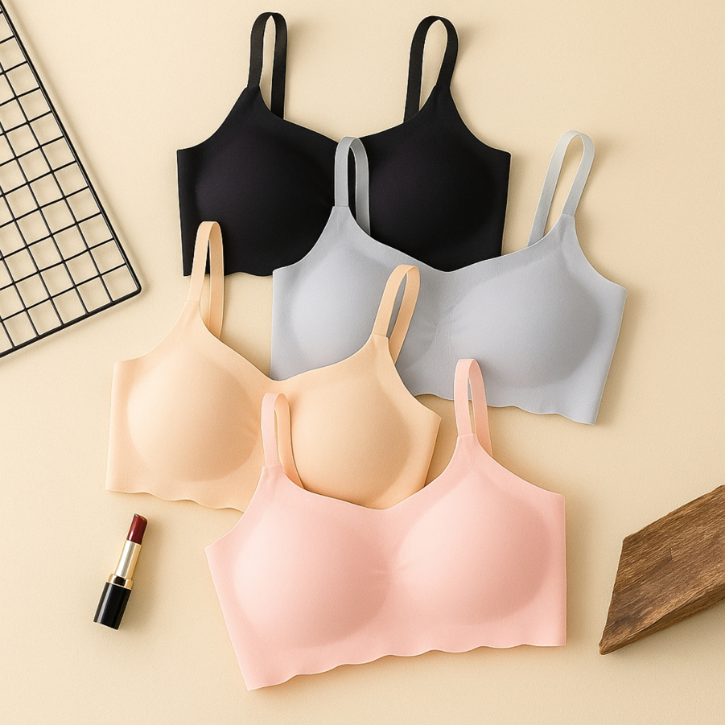 Top Sutiã Feminino Liso Sem Costura com Bojo Removível Bordas de Ondas e Alça Ajustável em Oferta na Shopee
