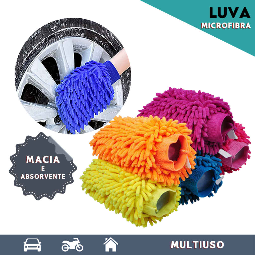 Luva de Microfibra Multiuso para Limpeza de Carros, Móveis, e Outras Superfícies - MN