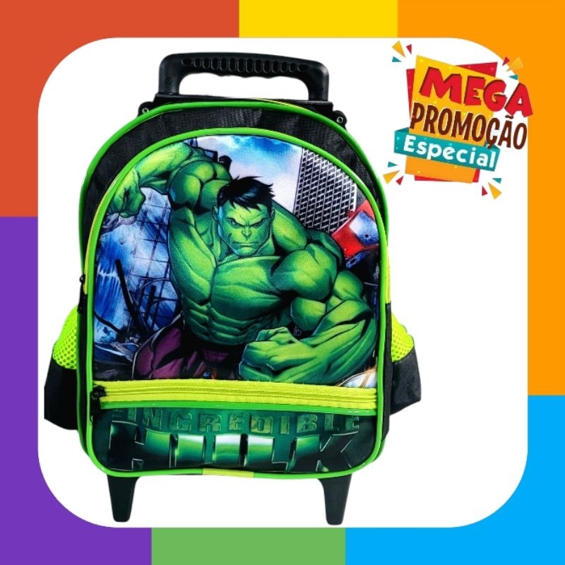 Mochila Escolar Infantil Pequena Creche Com Rodinha Hulk