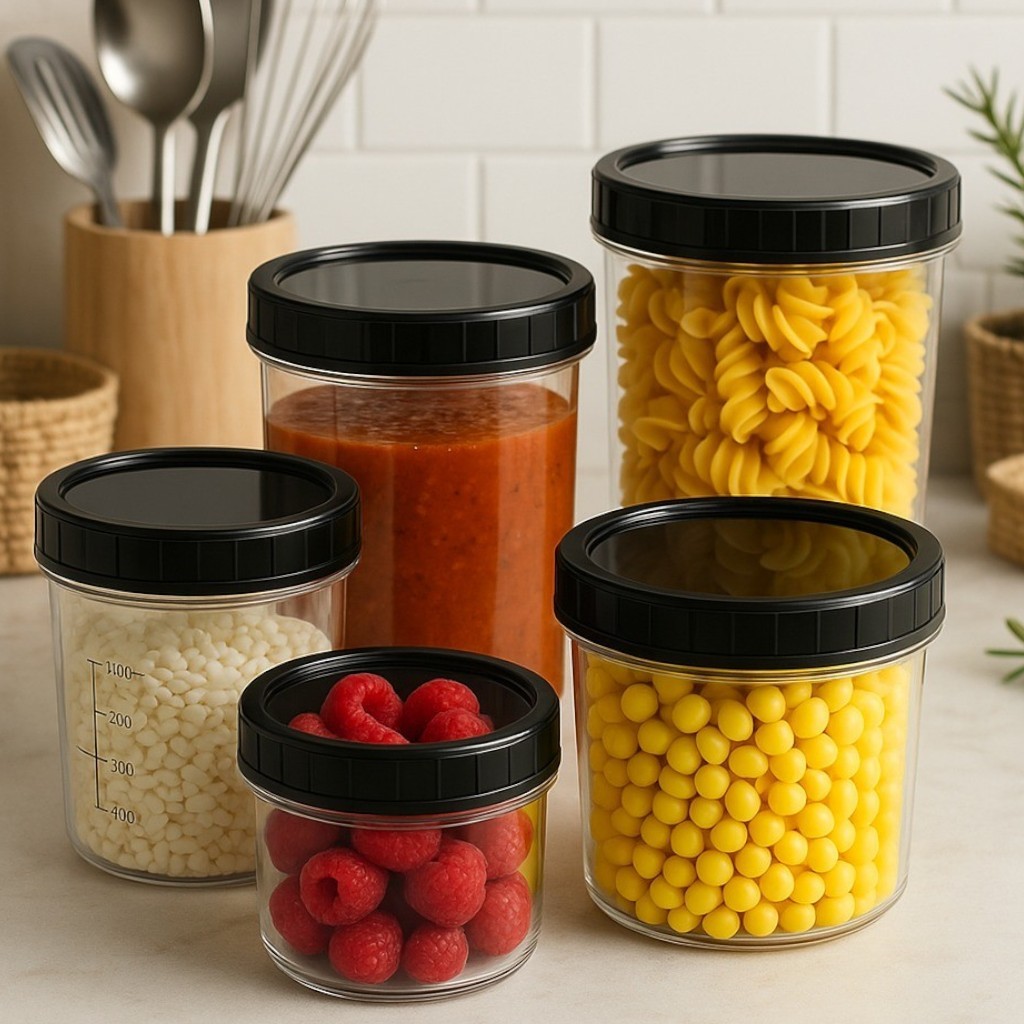 Conjunto 5 Potes de Plástico para Mantimentos Transparente Multiuso Cozinha 500 ML 1 L 2 L 3 L 6 L