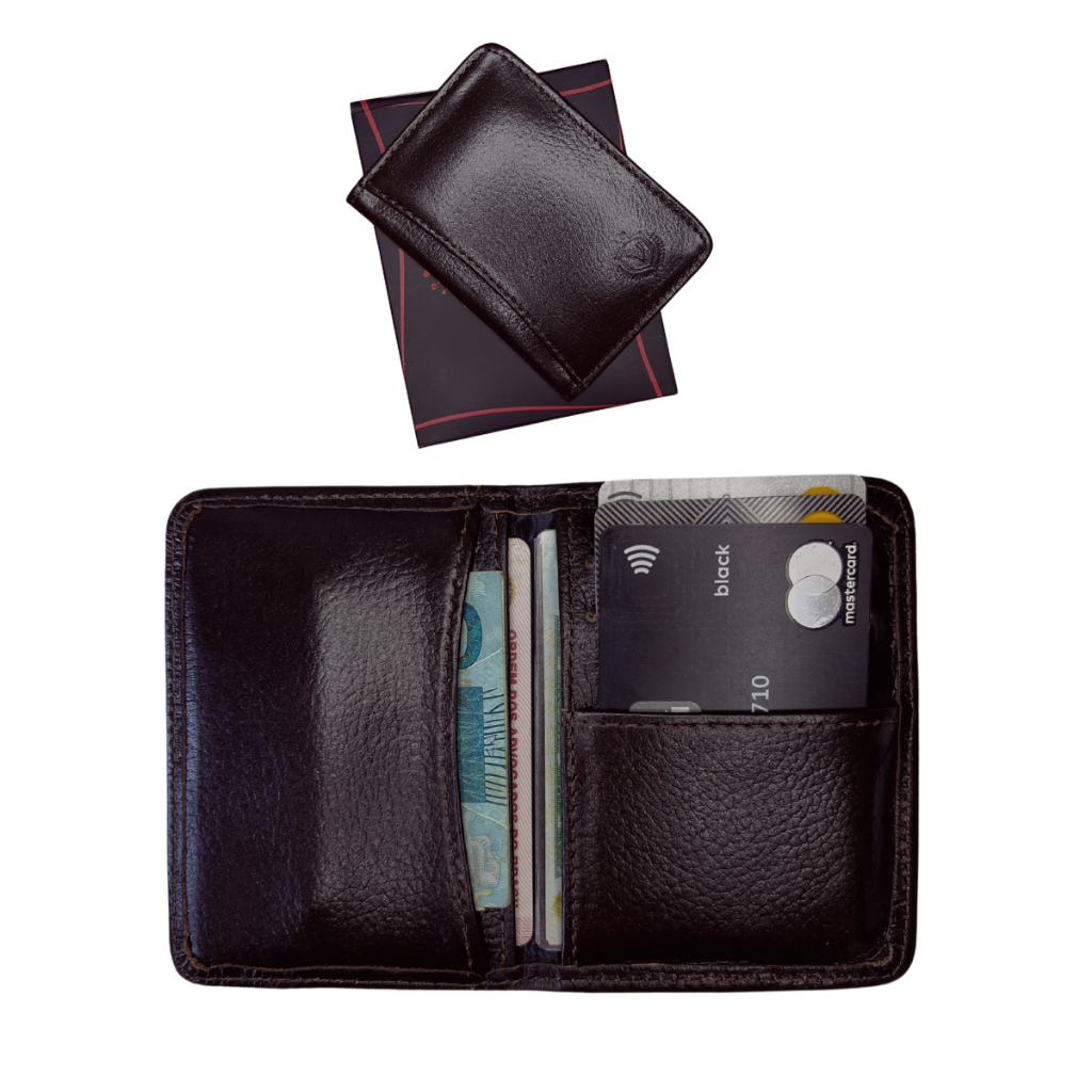 CARTEIRA PORTA CARTÃO MOEDA COURO DINHEIRO DOCUMENTO CNH CABE BOLSO MASCULINO FEMININO MARROM PRETO