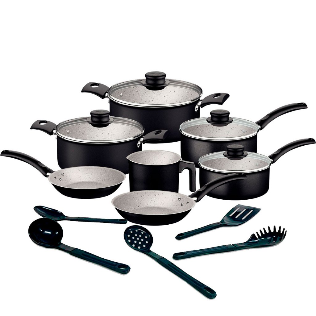 Jogo de Panelas Tramontina Turim Antiaderente com Utensílios em Nylon Preto - 12 Peças em Oferta na Shopee