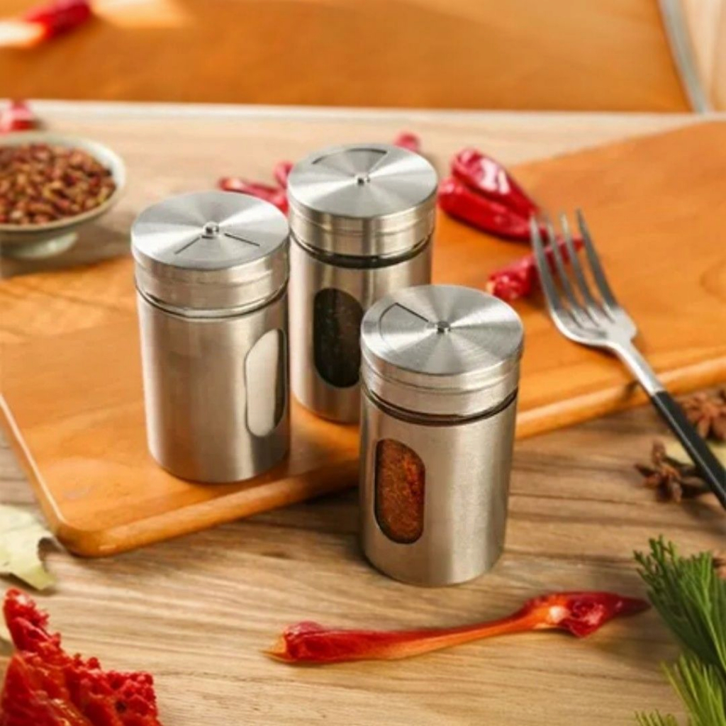 Saleiro Inox com Vidro | Kit 2 ou 3 Unidades | Moderno, Higiênico e Ideal para Cozinha em Oferta na Shopee