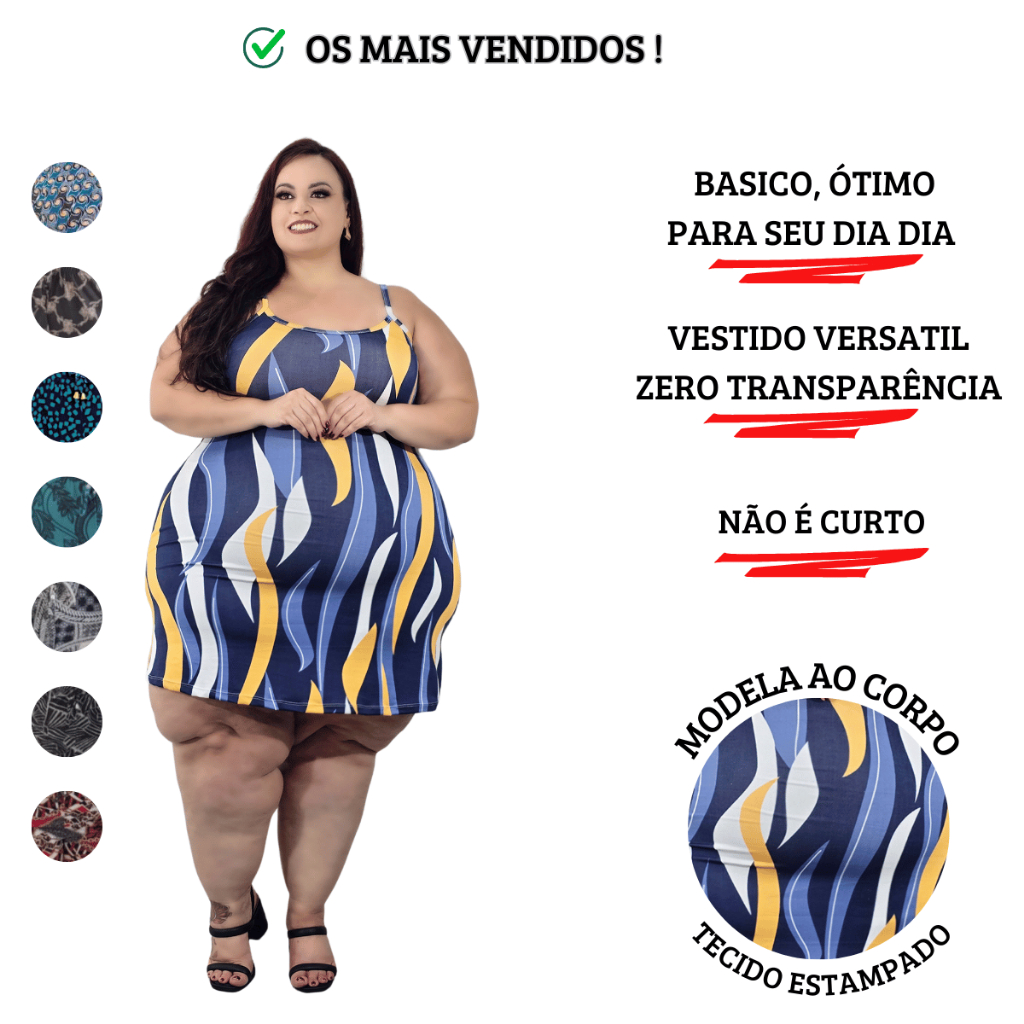 Kit 3 Vestido Plus Size Midi Soltinho Com Alcinha Casual Estampados