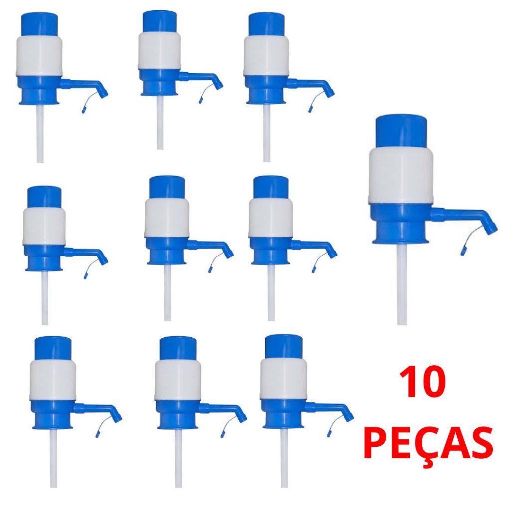 Kit 10 Bomba Para Galão Garrafão De Agua Mineral 10 e 20 lt Bico Curvado P/Copo Verde/Azul (Manual)