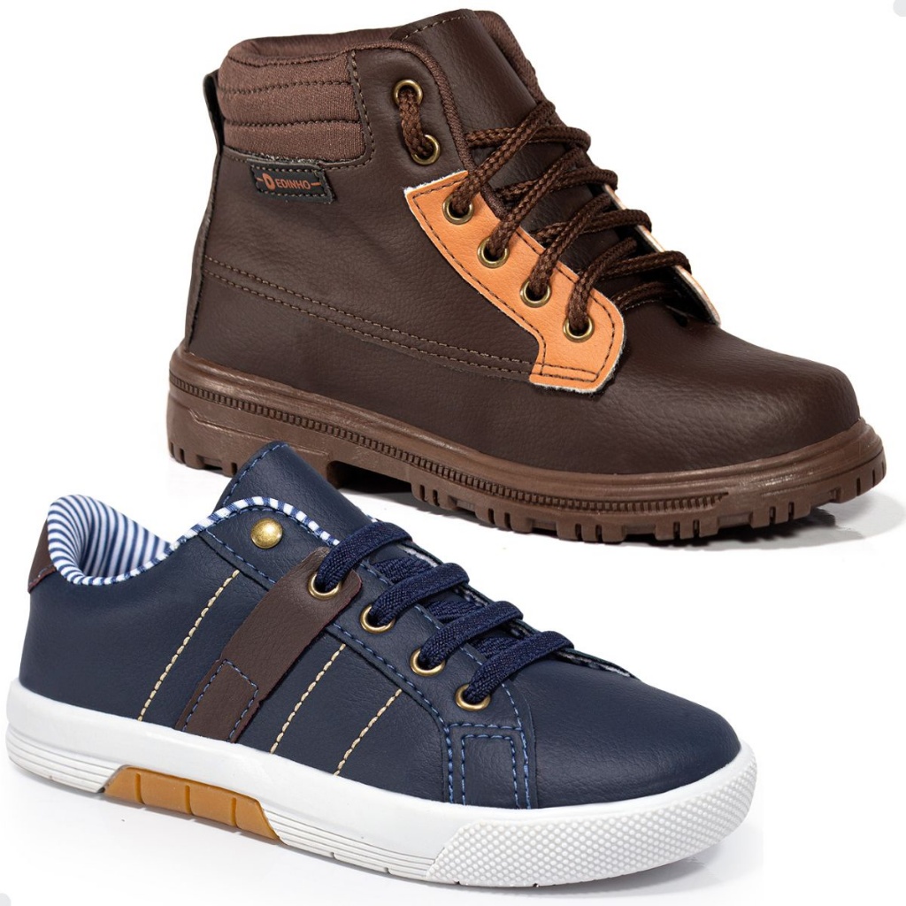 Kit 2 Pares Bota Masculina Infantil Coturno Menino Confortável Tênis Infantil Masculina Casual