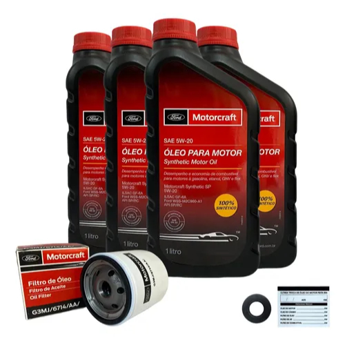 Kit 4 Litros De Oleo 5w20 E Filtro De Oleo Motorcraft Ford Ecosport Focus Ka 3 Cilindros