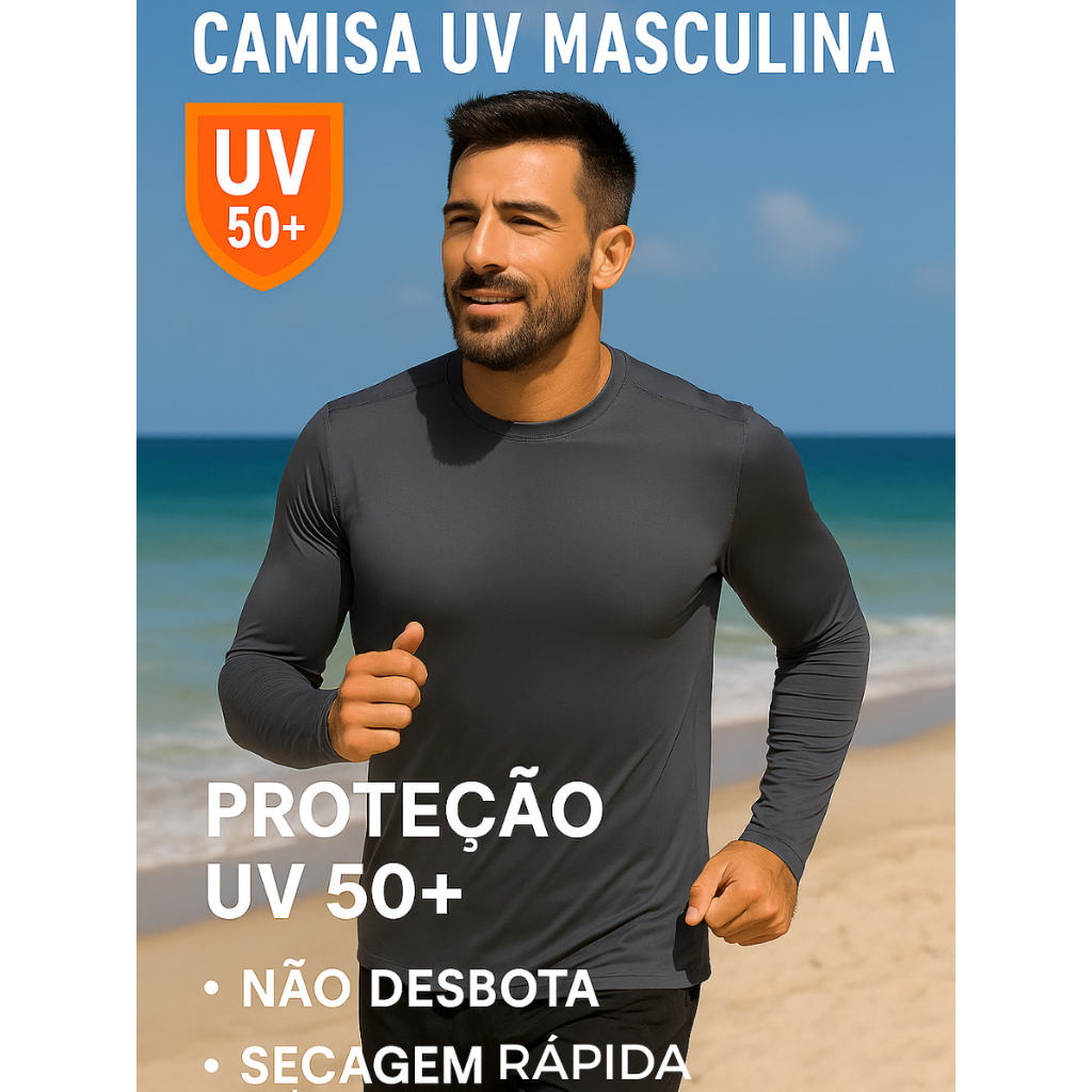 Camisa Térmica Plus Size UV 50+ Masculina Unissex Corrida Academia Esporte Segunda Pele Motoboy