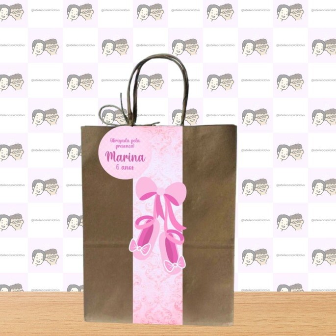 Sacolinha Bailarina Menina Personalizada com Tag e Apliques | Lembrancinha Festa Infantil Surpresa