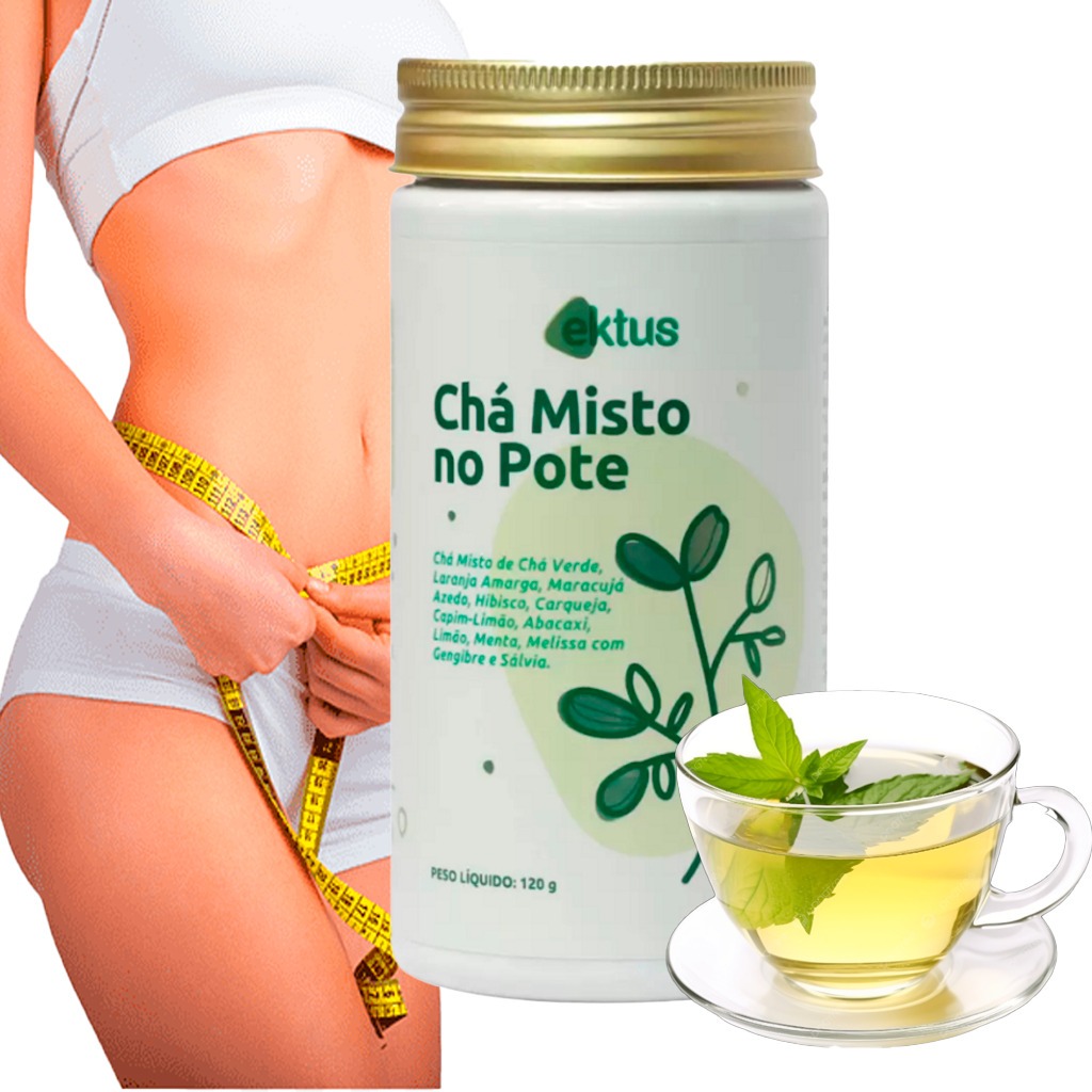 Chá Misto no Pote 120g - 7 ervas com Chá Verde Natural - Ektus - Antioxidante Redutor de Medidas
